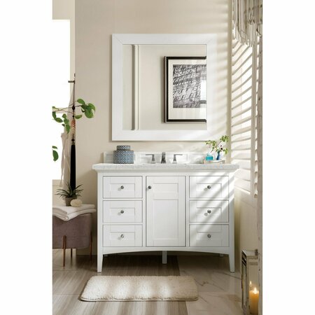 James Martin Vanities Palisades 48in Single Vanity, Bright White w/ 3 CM Eternal Jasmine Pearl Quartz Top 527-V48-BW-3EJP